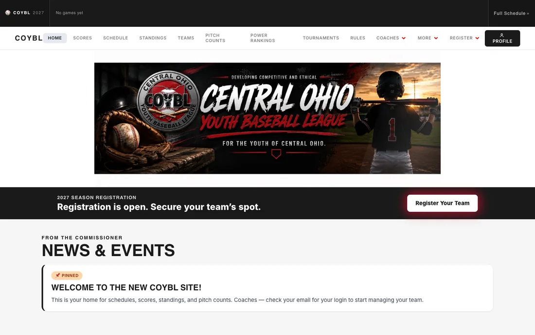 Central Ohio Youth Baseball League Website