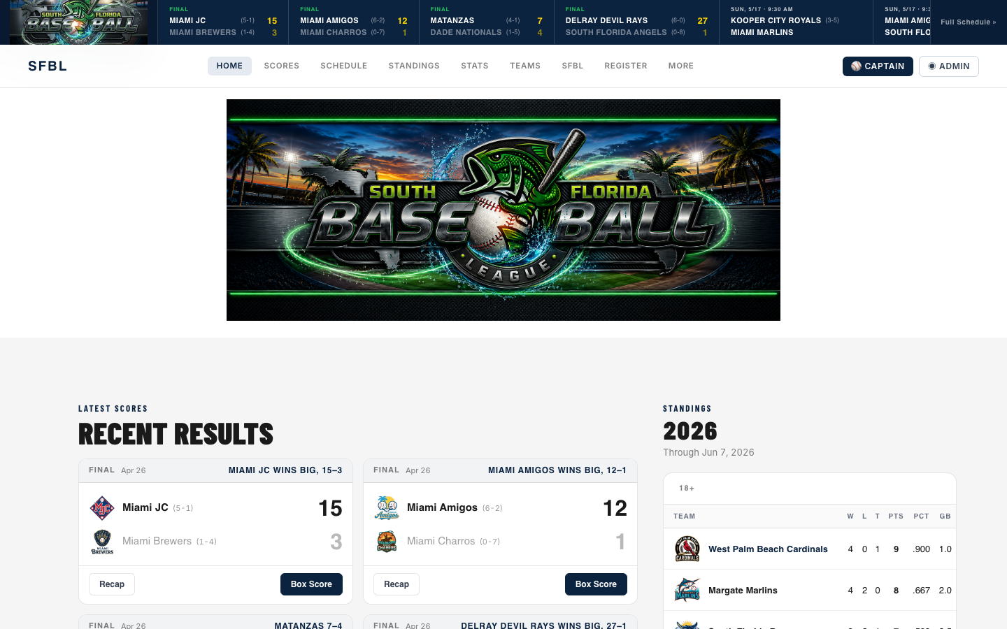 South Florida Baseball League Website