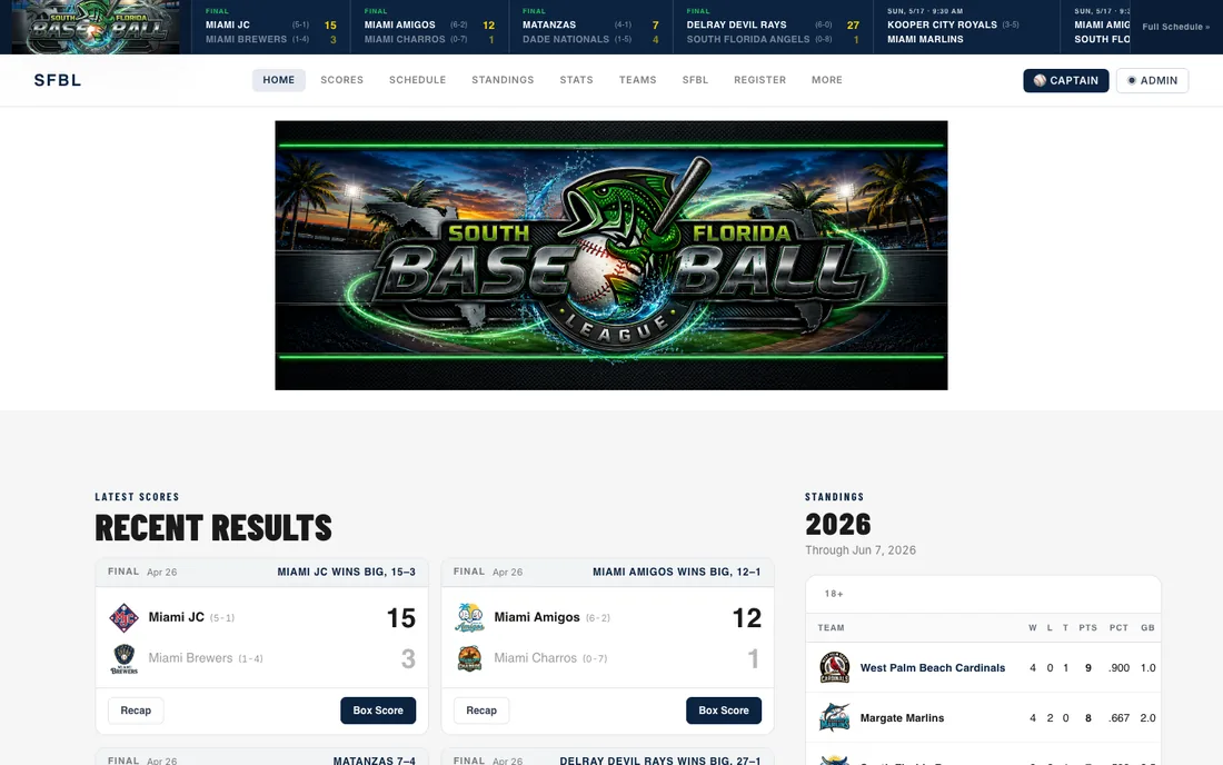 South Florida Baseball League Website