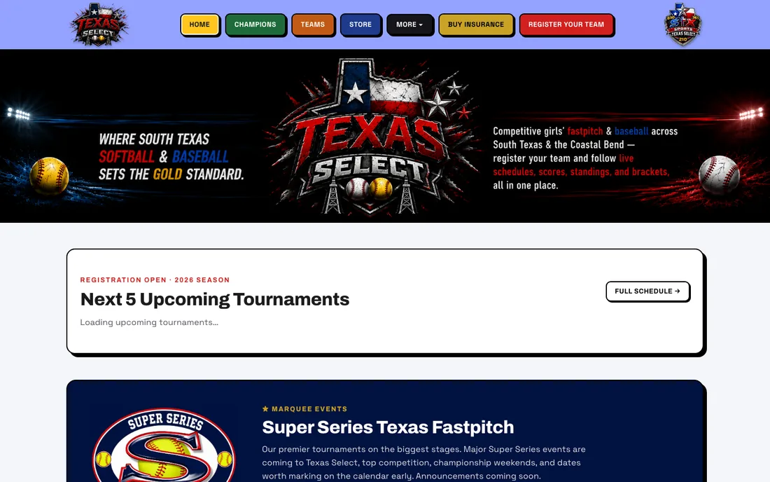 Texas Select Tournaments Website